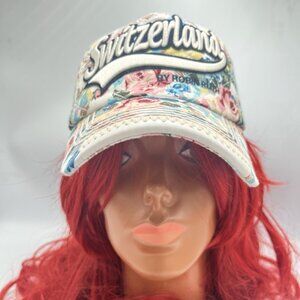 Robin Ruth Adult Floral Switzerland Hat Script Logo Thick Stitch Snap Back Cap